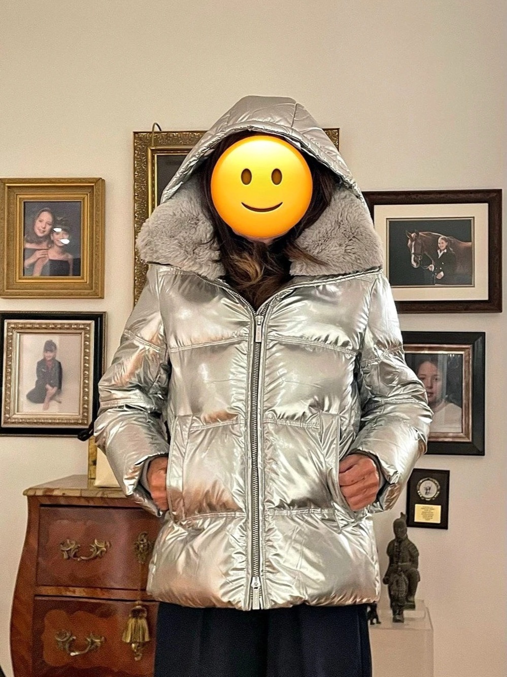 Michael Kors Metallic Ciré Puffer Jacket Silver